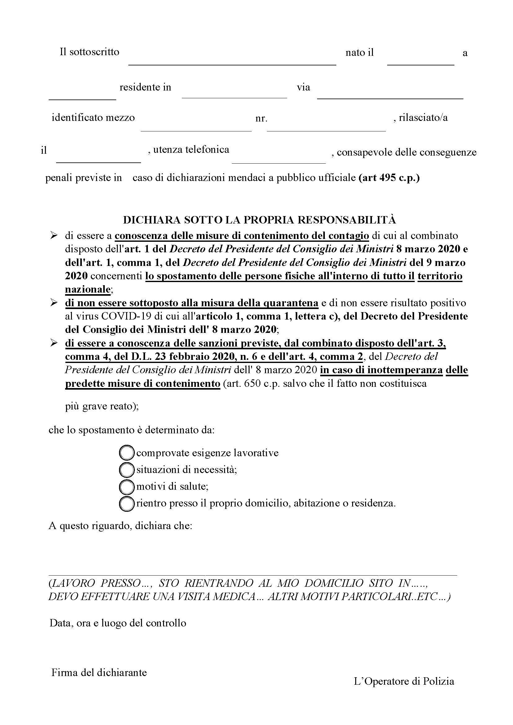 CORONAVIRUS - NUOVO MODELLO SPOSTAMENTI
