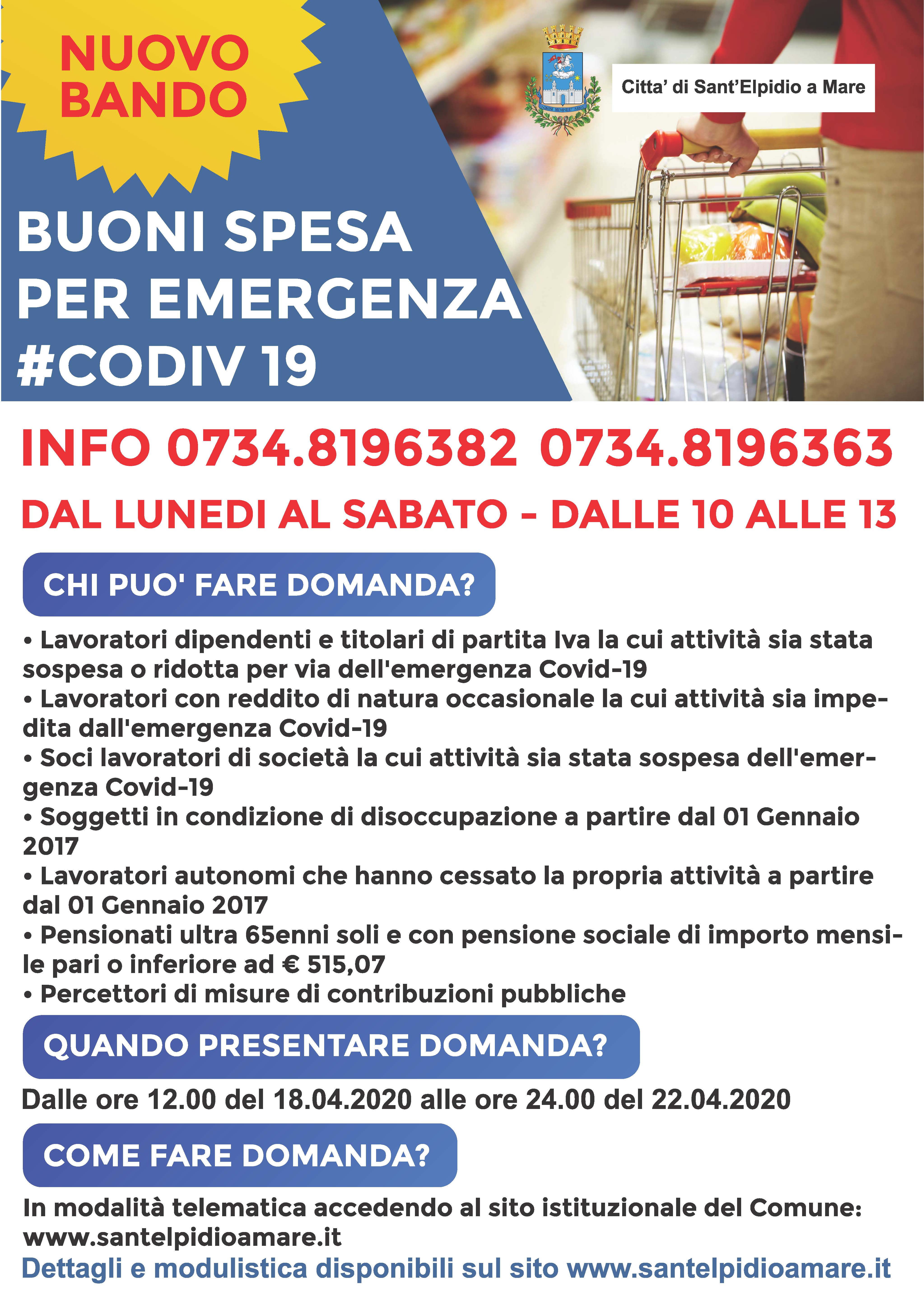 CORONAVIRUS - NUOVO BANDO BUONI SPESA