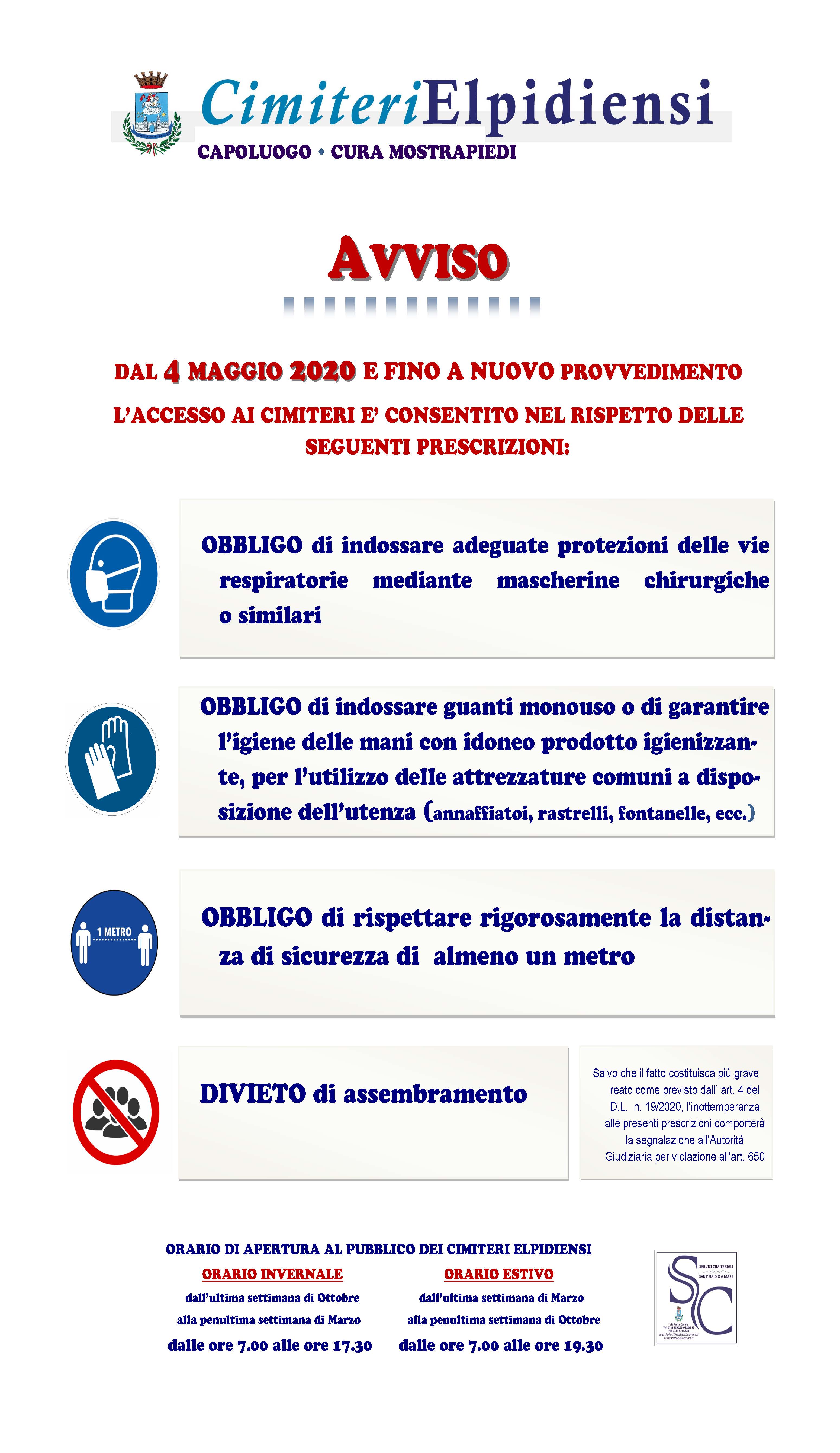 CORONAVIRUS - APERTI I CIMITERI CITTADINI