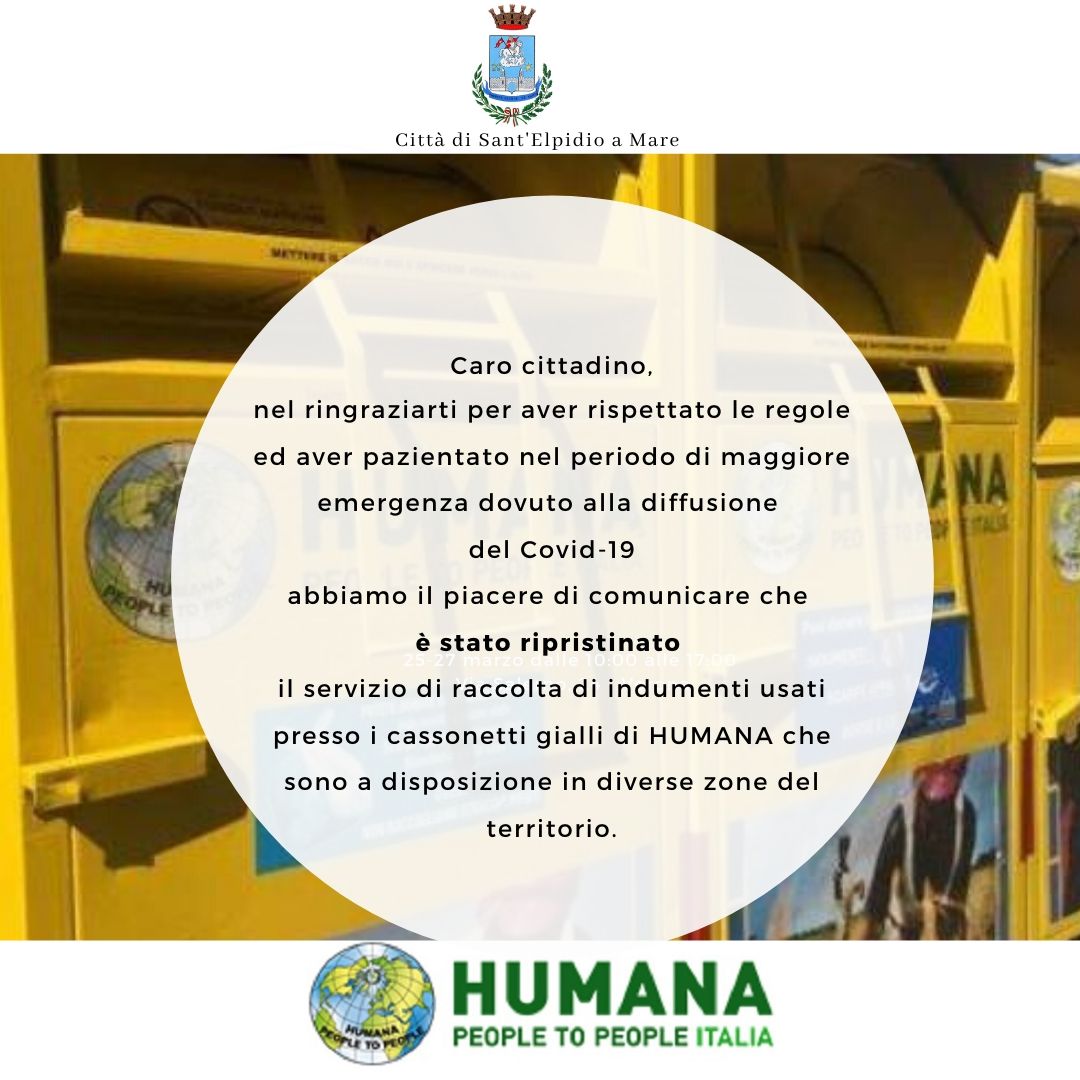 CORONAVIRUS - RACCOLTA DI INDUMENTI USATI